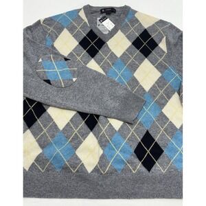 NWT Cremieux Mercer St Collection Gray Pastel Argyle V-Neck Wool Sweater Sz L